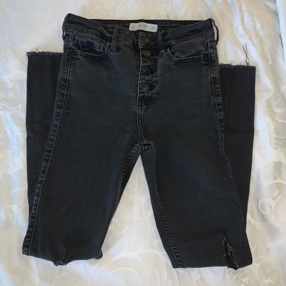 Abercrombie & Fitch Denim - black button fly ripped jeans